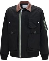 Sacai - Cotton Bomber Jacket With Leather Details - Lyst