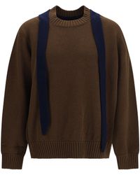 Sacai - Wool Knit Cardigan With Scarf - Lyst