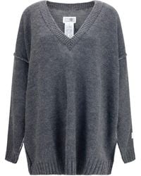 MM6 by Maison Margiela - Oversized V-Neck Sweater Melange - Lyst