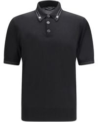 Dolce & Gabbana - Silk Polo With Collar And Short Sleeves - Lyst