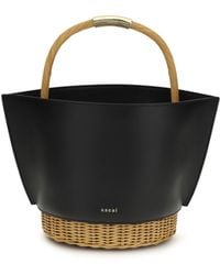 Sacai - Leather And Rattan Handbag - Lyst