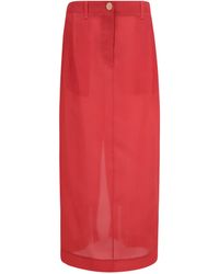 KHAITE - Lucian Midi Skirt Raspberry - Lyst