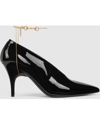 Gucci - Leather Décolletté Pumps With Jewel - Lyst