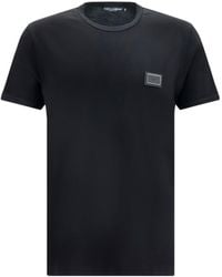 Dolce & Gabbana - Cotton T-Shirt With Logo Plaque - Lyst