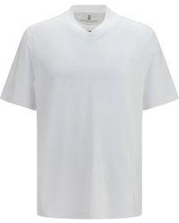 Brunello Cucinelli - Cotton Jersey V-Neck T-Shirt - Lyst
