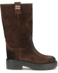 Miu Miu - Suede Leather Boots - Lyst