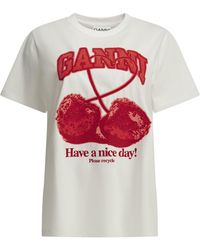 Ganni - "Cherries" Crewneck T-Shirt - Lyst