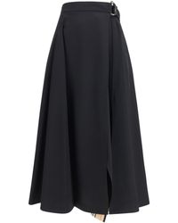 Burberry - Wool Twill Midi Skirt - Lyst