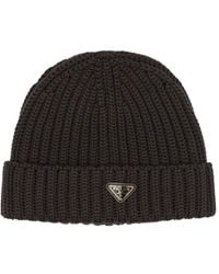 Prada - Wool Beanie With Logo - Lyst
