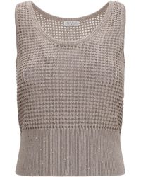 Brunello Cucinelli - Perforated Sequin Tank Top - Lyst