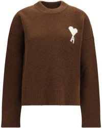 Ami Paris - Ami De Coeur Sweater Marron Chocolat/Ecru - Lyst