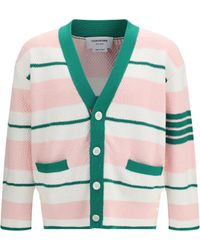 Thom Browne - Classic Stripe Seed Stitch V Neck Cardigan - Lyst