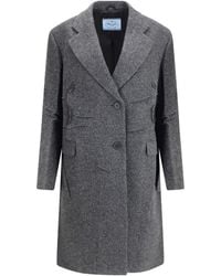 Prada - Single-Breasted Shetland Wool Coat - Lyst