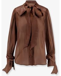 ACTUALEE - Satin Shirt With Padded Shoulders - Lyst