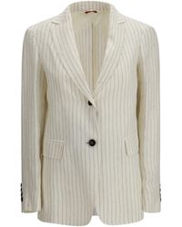 Max Mara - Single-Breasted Pinstriped Linen Blazer - Lyst