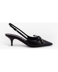 Miu Miu - Leather Decollete With Logo Bow Detail - Lyst