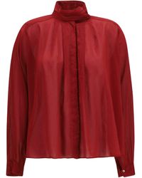 forte_forte - Pleated High-Neck Blouse Pomegranate - Lyst