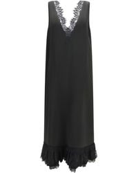 Ganni - Lace-Trimmed Satin Long Dress - Lyst