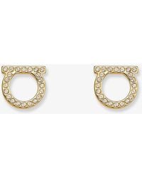 Ferragamo - Gancini Crystals Brass Earrings - Lyst