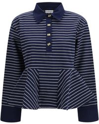 Ganni - Striped Polo Shirt - Lyst