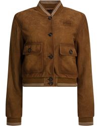 Miu Miu - Suede Leather Bomber Jacket - Lyst