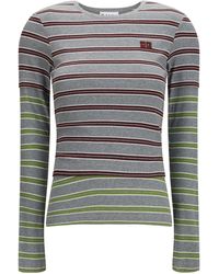 Ganni - Double-Sleeve Striped Cotton T-Shirt Port Royale - Lyst