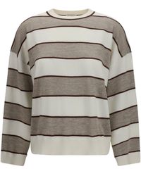 Brunello Cucinelli - Striped Long-Sleeve Sweater - Lyst