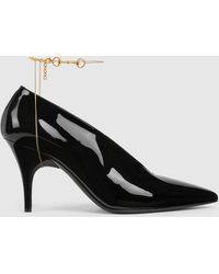 Gucci - Leather Décolletté Pumps With Jewel - Lyst