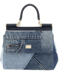 Dolce & Gabbana - Small Sicily Denim And Calf Leather Handbag - Lyst