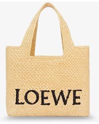 Loewe - Paula's Ibiza -Small Font Raffia Handbag With Embroidered Logo On The Front - Lyst