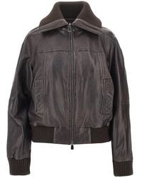 Pinko - Washed Leather Bomber Jacket - Lyst
