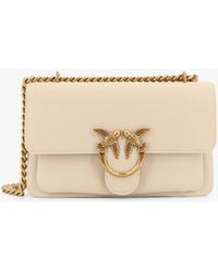 Pinko - Leather Shoulder Bag With Metal Love Birds Buckle - Lyst
