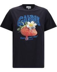 Ganni - Strawberry Cotton T-Shirt - Lyst