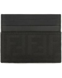 Fendi - Ff Jacquard And Leather Card Holder - Lyst
