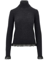 Ganni - Merino Wool Sweater With Lace Trimming - Lyst