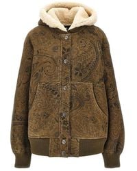 Etro - Leather Jacket With Paisley Motif - Lyst