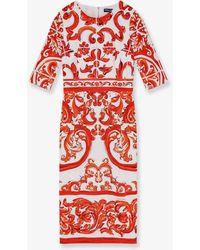 Dolce & Gabbana - Dolce & Gabbana Silk Long Dress With Maiolica Print - Lyst