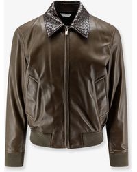 Bottega Veneta - Leather Jacket With Ibntrecciato Detail - Lyst