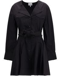 Ganni - Short Shirt Dress With Belt - Lyst