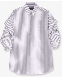 Balenciaga - Tucked Sleeve Striped Cotton Shirt - Lyst