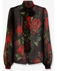 Dolce & Gabbana - Dolce & Gabbana Chiffon Shirt With Rose Print - Lyst