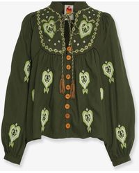 FARM Rio - Embroidered Puff Sleeve Shirt - Lyst