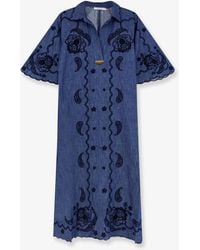 Zimmermann - Aster Long Denim Dress With Contrasting Embroidery - Lyst