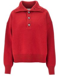 Ami Paris - Buttoned High-Neck Wool Sweater - Lyst