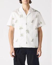 Reese Cooper Camping Print Short Sleeve Button Down Shirt - White