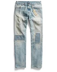 RRL Double RL Straight Leg Mens Jeans New Daylen  light vintage blue wash stain 