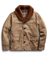 RRL Shearling-collar Leather Jacket - Brown