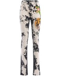 Gucci Bleached Embroidered Tiger Floral Cotton Skinny Jeans White Grey