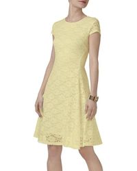Alfani Petite Lace Fit Flare Dress - Yellow