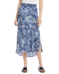 Karen Kane Scarf Print Satin Skirt - Blue